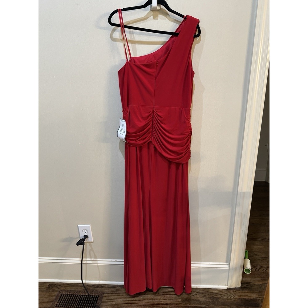 Xscape Red One-Shoulder Twist Jersey Cascading Evening Gown Size 16W $208 - Picture 5 of 13